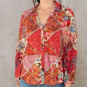 LOVESTITCH size small Janis button up blouse bohemian patchwork floral print